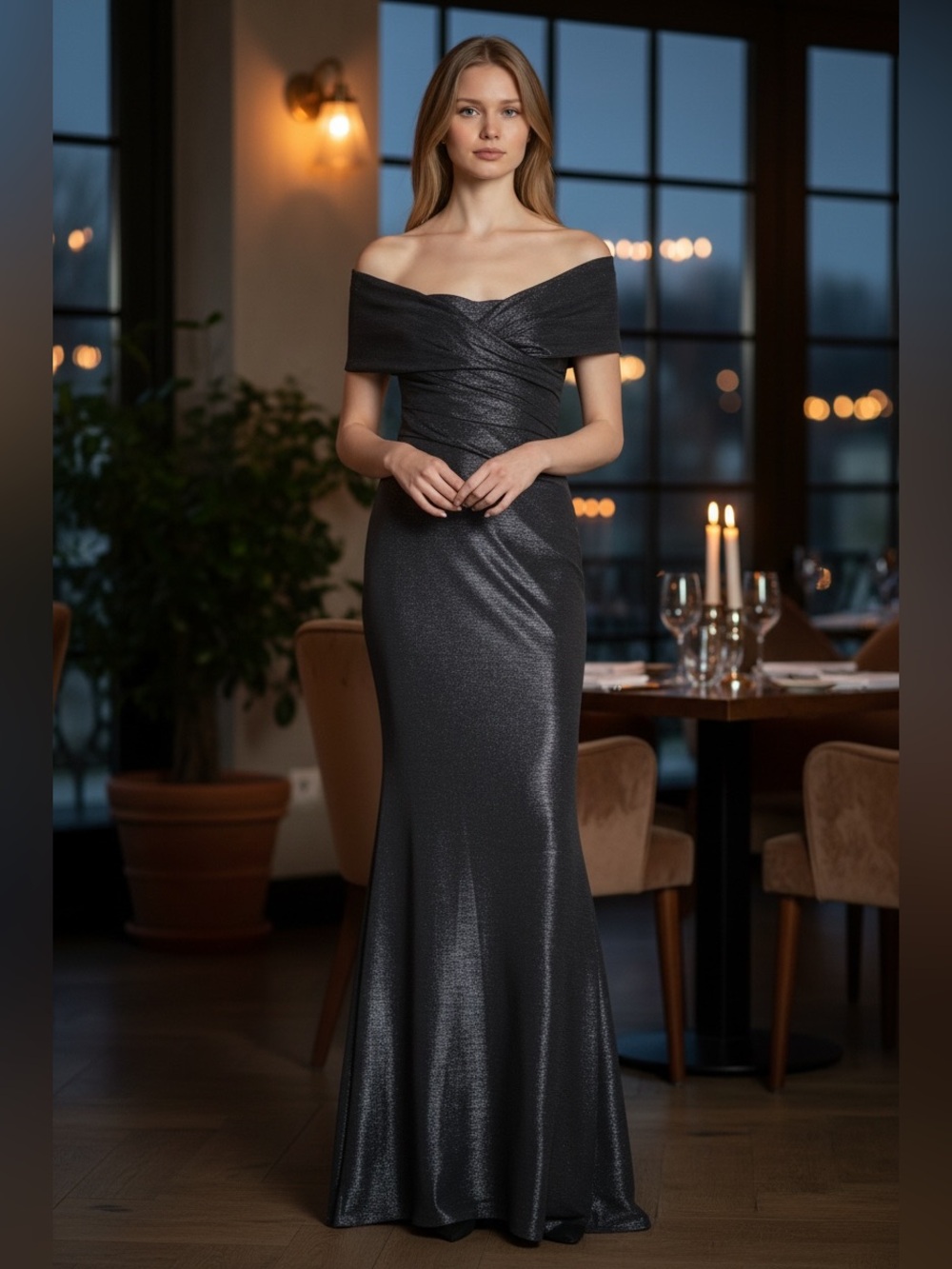 Talbot Runhof New Off The Shoulder Metallic Gown Size 12 / 42 $2,195.00